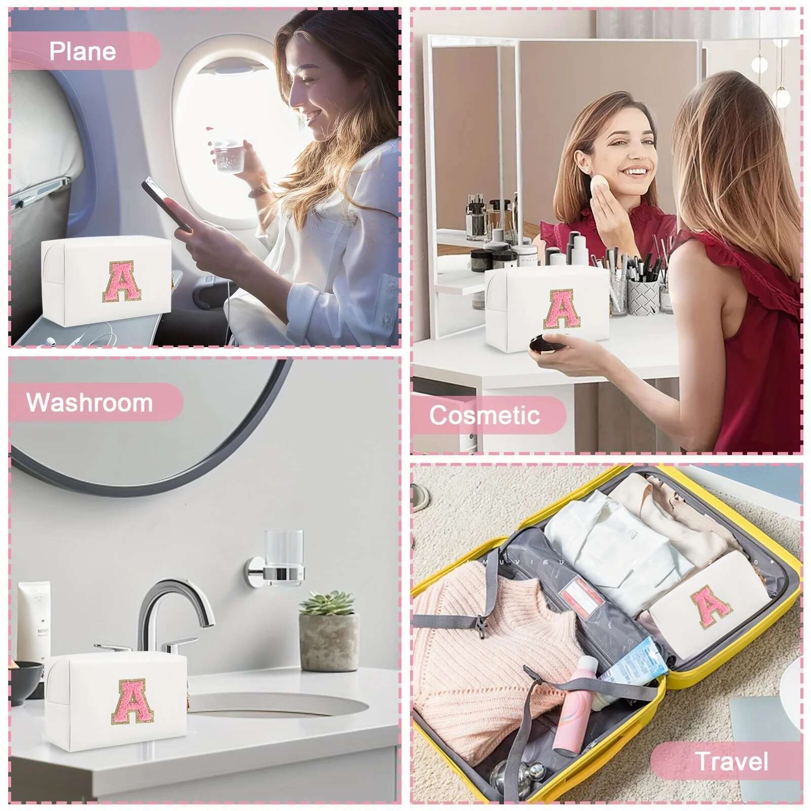 Initial Letter Patch Makeup Preppy Portable Zipper Bag PU Leather Waterproof Travel Wash Bag Letter Women s Handbag Ll Ljx