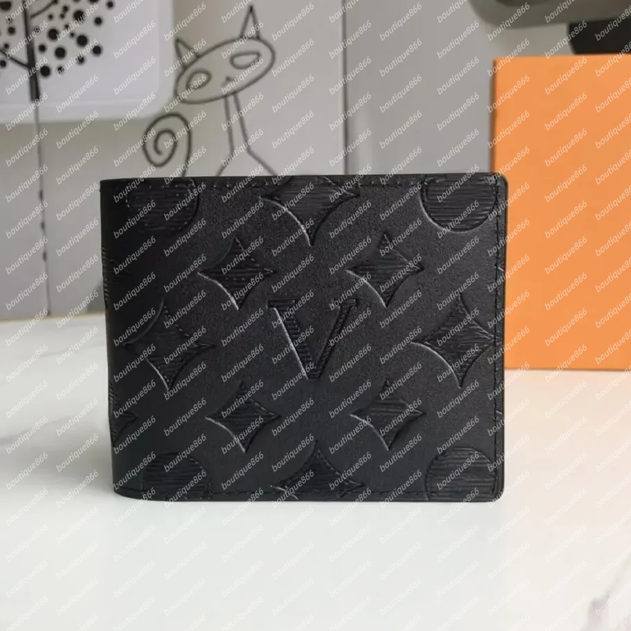 Men's Designer Wallet Multiple Embossed Floral & Letter Short Purse Elegant Titanium Card Holder Premium Quality Fashion Small Money Clutch Includes Box and Dust Bag