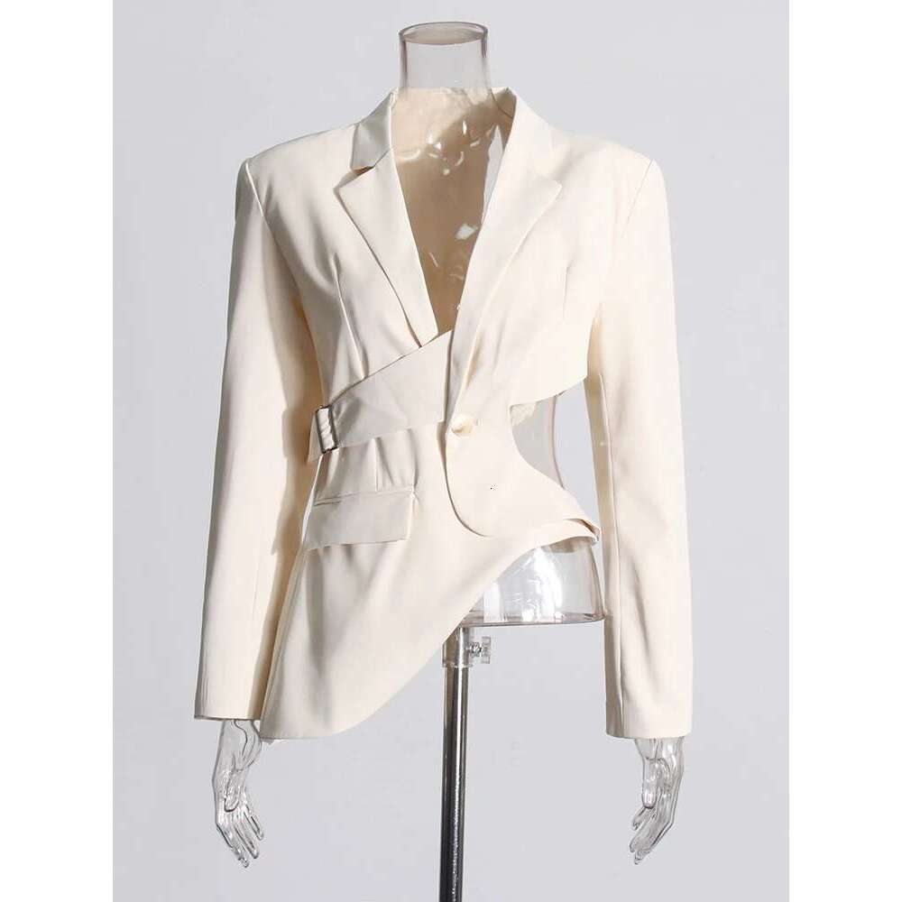 TWOTWINSTYLE Solid Hollow Out Backless Slimming Blazers For Women Notched Collar Long Sleeve Spliced Button Blazer Female New