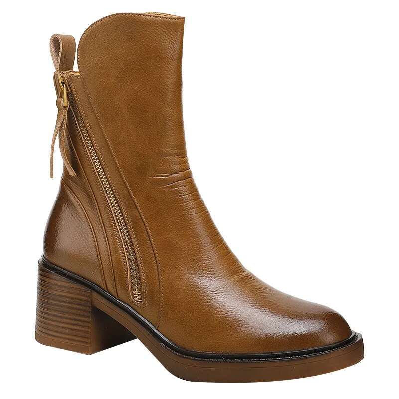 2025 New Original' Autumn Thick Brown Short Women's British Style Handsome Martin Leather Boots