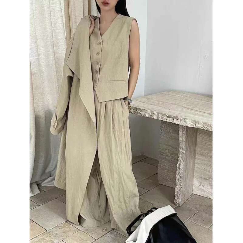 EOEN Fashion Solid Color Vest Set Woman High Quality Elegant Urious Trouser Suit Two-Piece Set 2025 For Summerladies