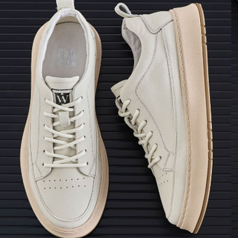 Head layer cowhide men's shoes spring 2025 new summer breathable leather white board shoes sports leisure small white shoes men