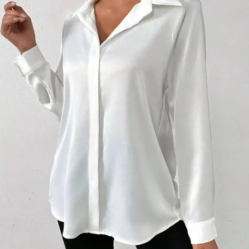 Womens long sleeved silk shirt European and American style cross-border clothing high-quality and fashionable womens shirt 250402