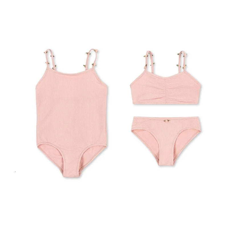 2025 KS Girls Swimsuit Summer Cute Sweet Cherry Print Girls Swimsuit Set Holiday Beach Childrens Swimwear Clothing 250407
