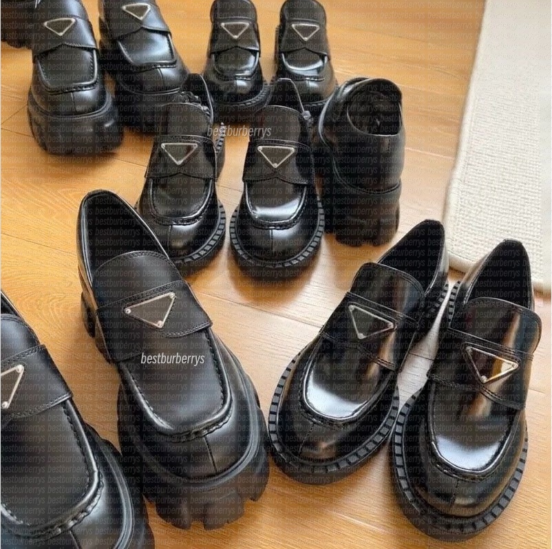 Monolith loafers platfrom shoe designer shoes brushed leather women loafer slip on lady oxford chunky rubber matte lug sole party wedding shoe black sneakers 02