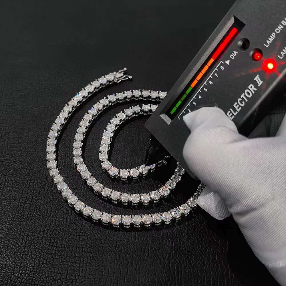 Iced hip-hop 3mm 4mm 5mm pure sier pyroxene tennis chain necklace