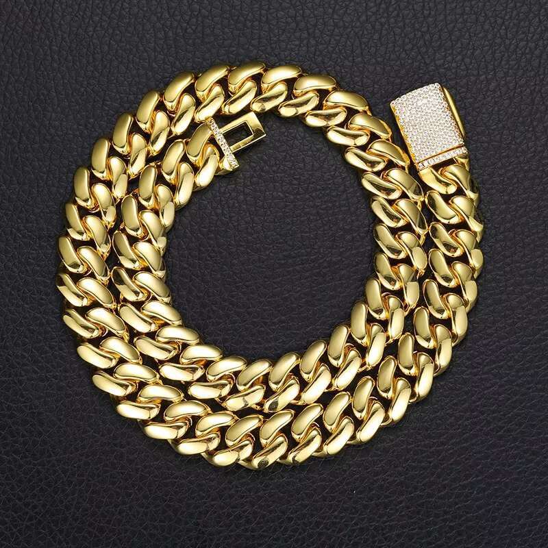 19mm Moissanite Clasp Vintage Chain Sterling Silver Cuban Link Chain Necklace for Man Women