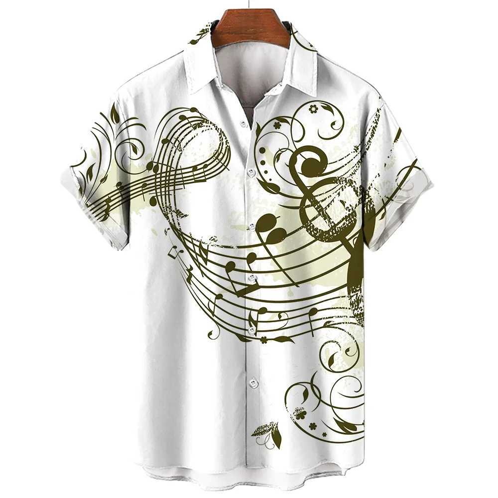 New mens clothing 2023 summer fashion Hawaiian shirt short sleeved lapel top music symbol pattern printed shirt oversized mens clothingXJ250407