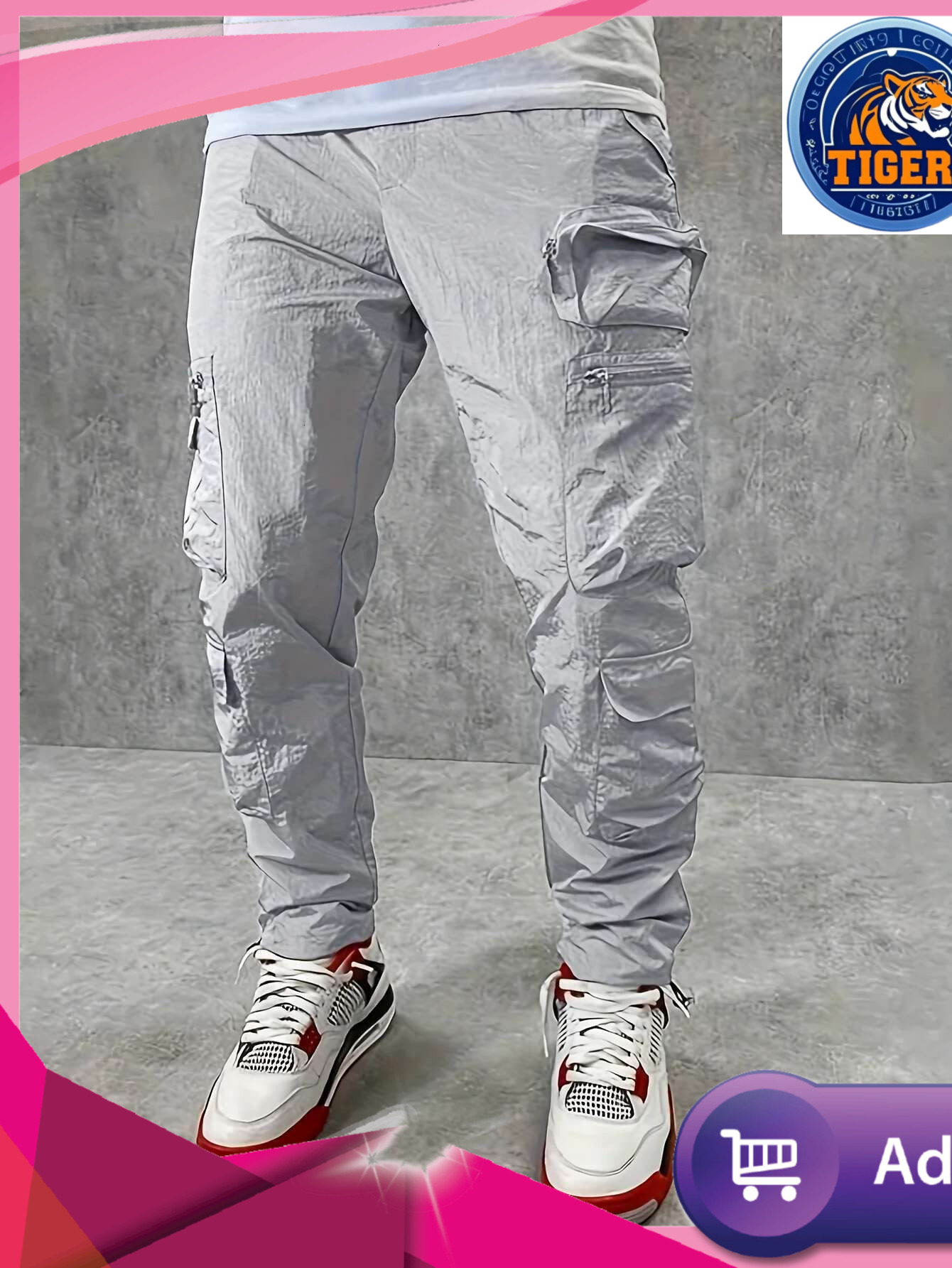 Ddmytiger Ddmytiger Men S Lightweight Slim Fit Pleated Waterless Wash Fabric Asymmetric Pocket Design Cargo Pants With Cuff Black Light Grey