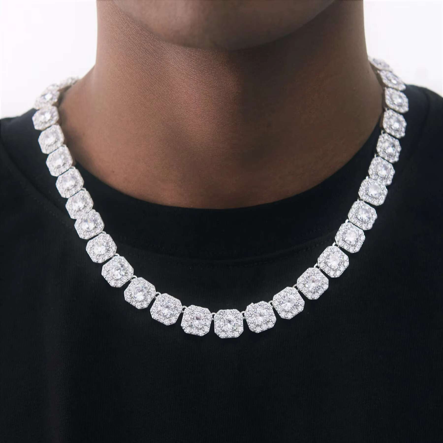 Moissanite Chain Hiphop 10mm Cluster Tennis Chain 925 Sterling Silver Iced Out VVS Moissanite Tennis Chain