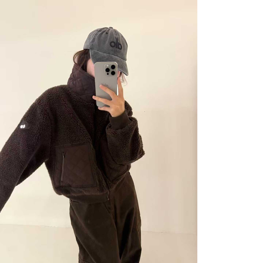 aloliness jacket Designer coat Autumn Winter Brown Lamb Wool Hooded Short Jacket Warm Sports Casual Stand Collar Zipper Jacket fur coat wome b20