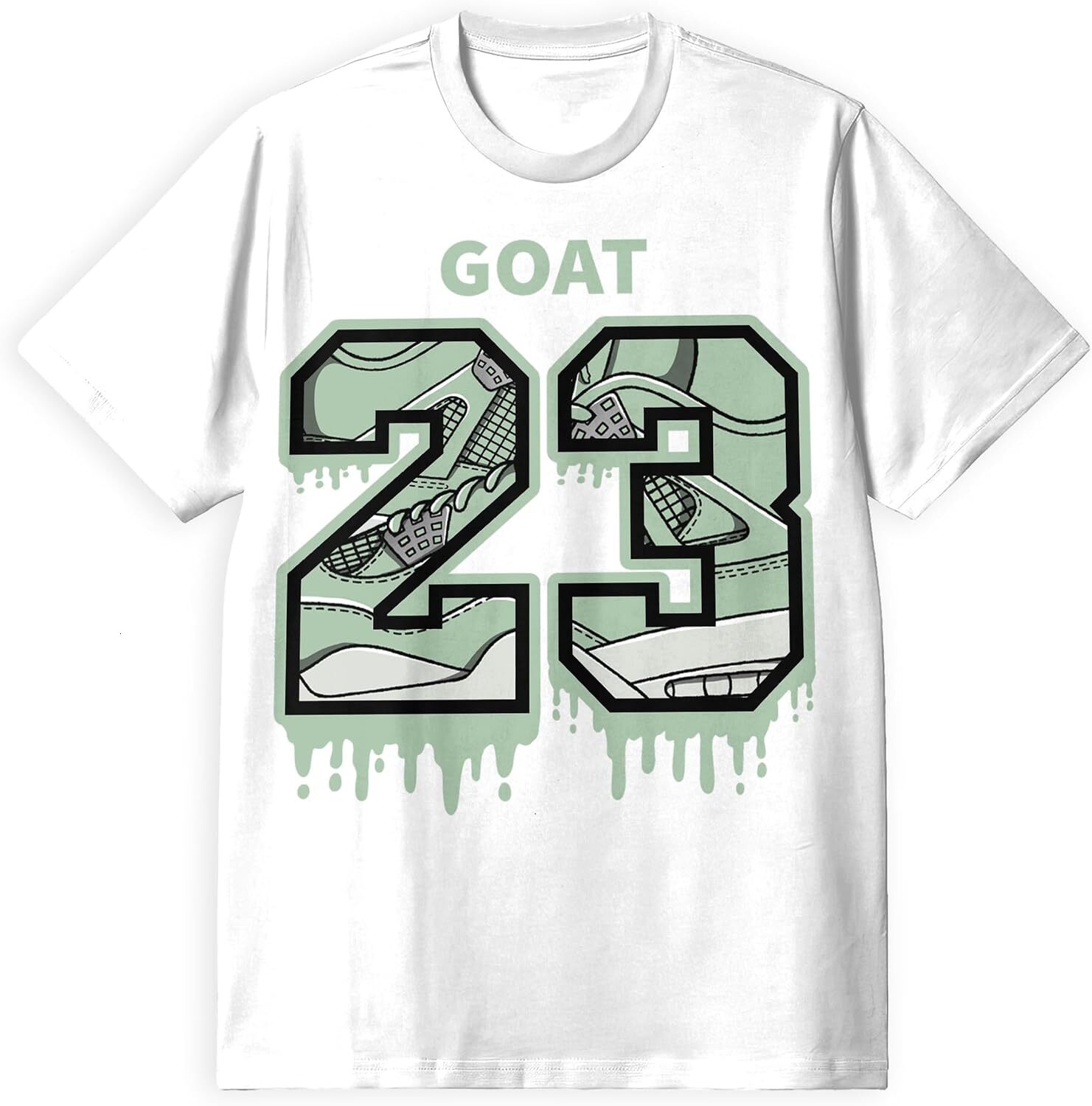 T shirt for Mens AJ 4 Abundance 4s Seafoam Shirt, Number 23 Goat, Shirts Match Sneakers 2D Sneaker Graphic Tee Casual Tops Clothes Short sleeve