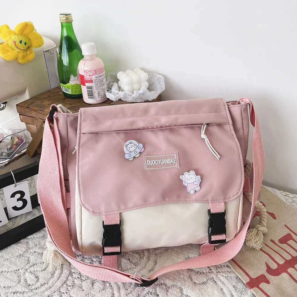 Haruku Nylon Crossbody Large Capacity Ladies Messenger Pouch Hit Color Casual Shoulder Bag Zipper Pocket For Work Sports