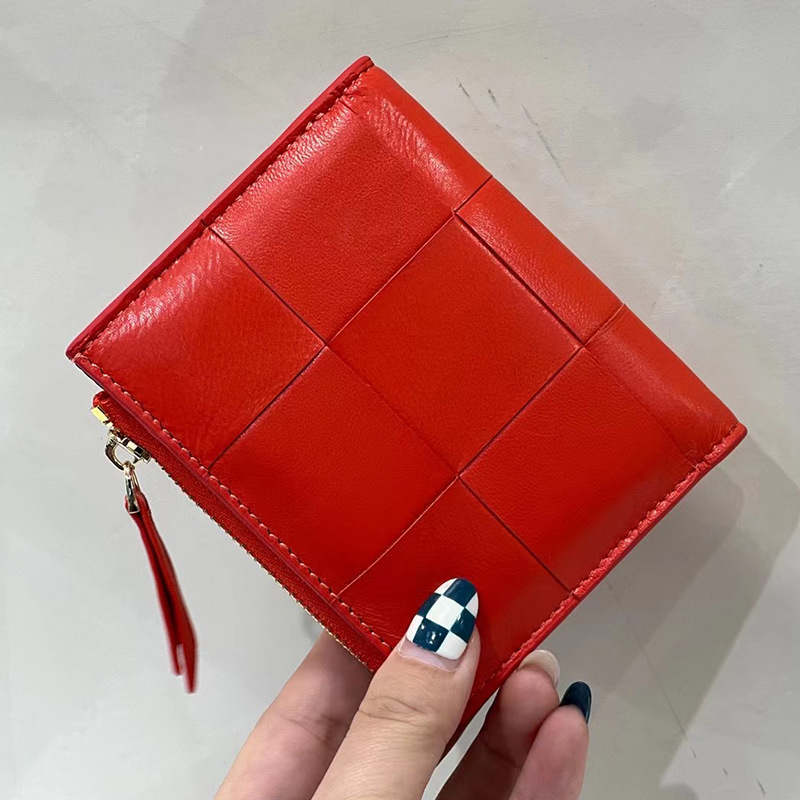 new Korean-style simple women's wallet fashionable short zippered bi-fold wallet sheepskin woven multi-functional coin purse