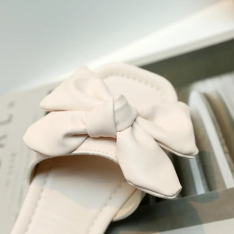 Summer Girls Slippers Bowknot Beach White Beige Comfy Children Sliders Light Slip-on Trendy Leisure Holiday Kids Sandals 27-36 250408