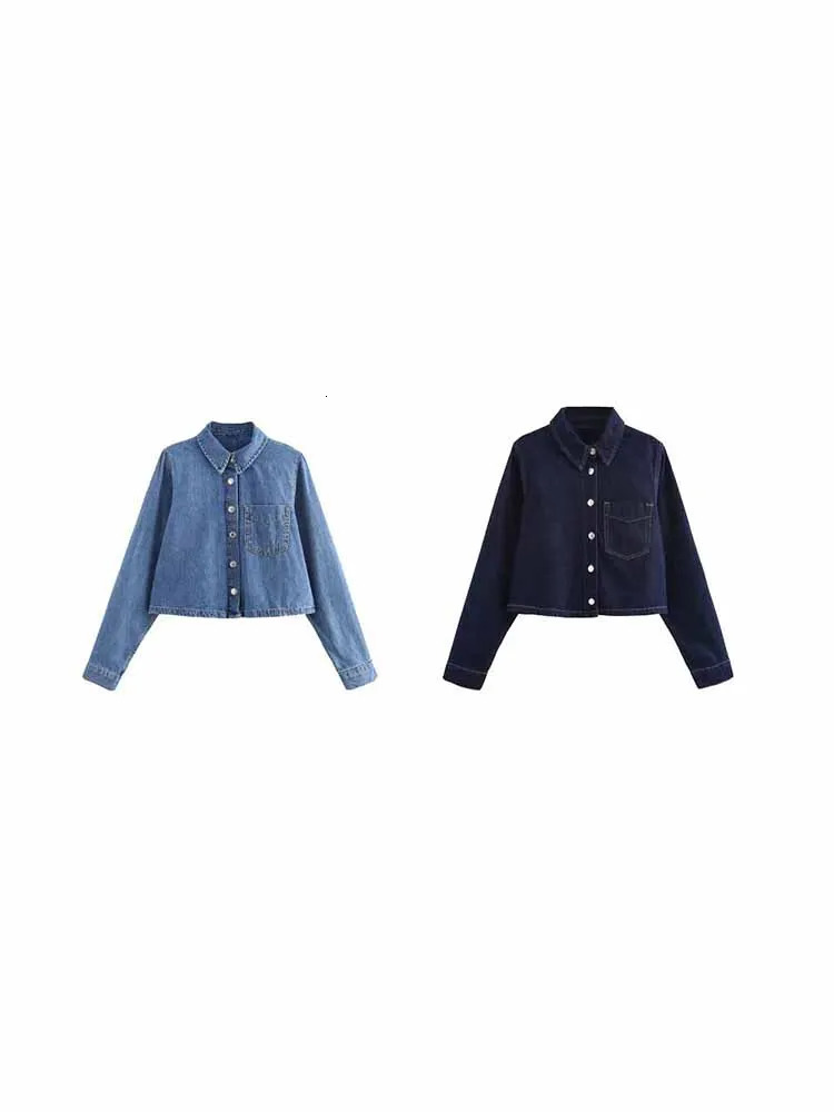 TRAF European and American style spring fashion short collar denim jacket womens casual top 250407
