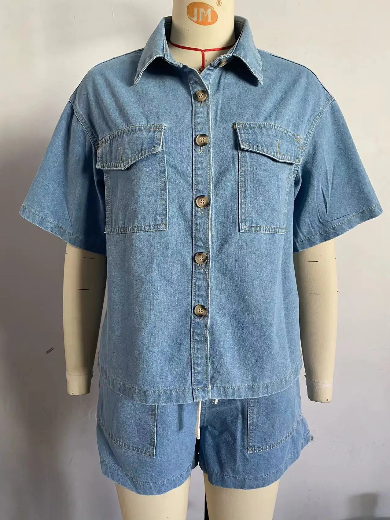 Women 2pcs Clothes Set Denim Short Sleeve Jacket Coat Shirt High Waist Shorts Pants Jeans Sexy 250407
