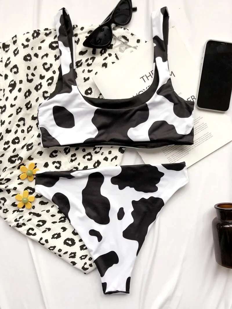 Dongdumaoyi Sexy Cow Print Bikini Set Women Cut Out Push Up High Waist Swimsuit Brazilian Beach Bathing Suit Designer Piece Swimwear