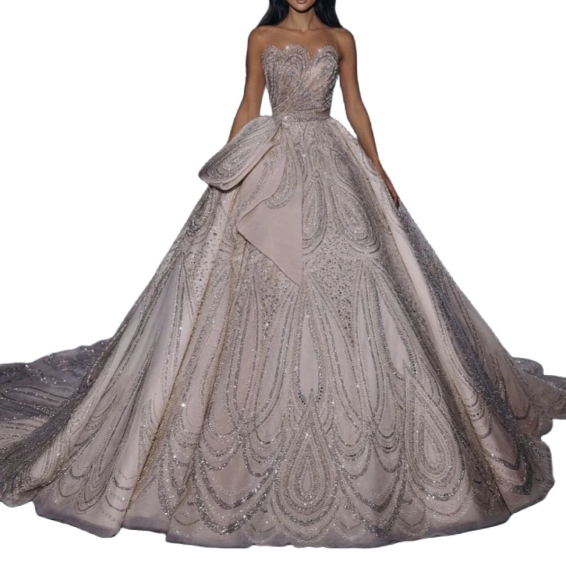 Noble Ball Gowns Wedding Dress Sequins Beaded Strapless Bride Dresses Sleeveless Graceful Sweep Train Bridal Gown Customized