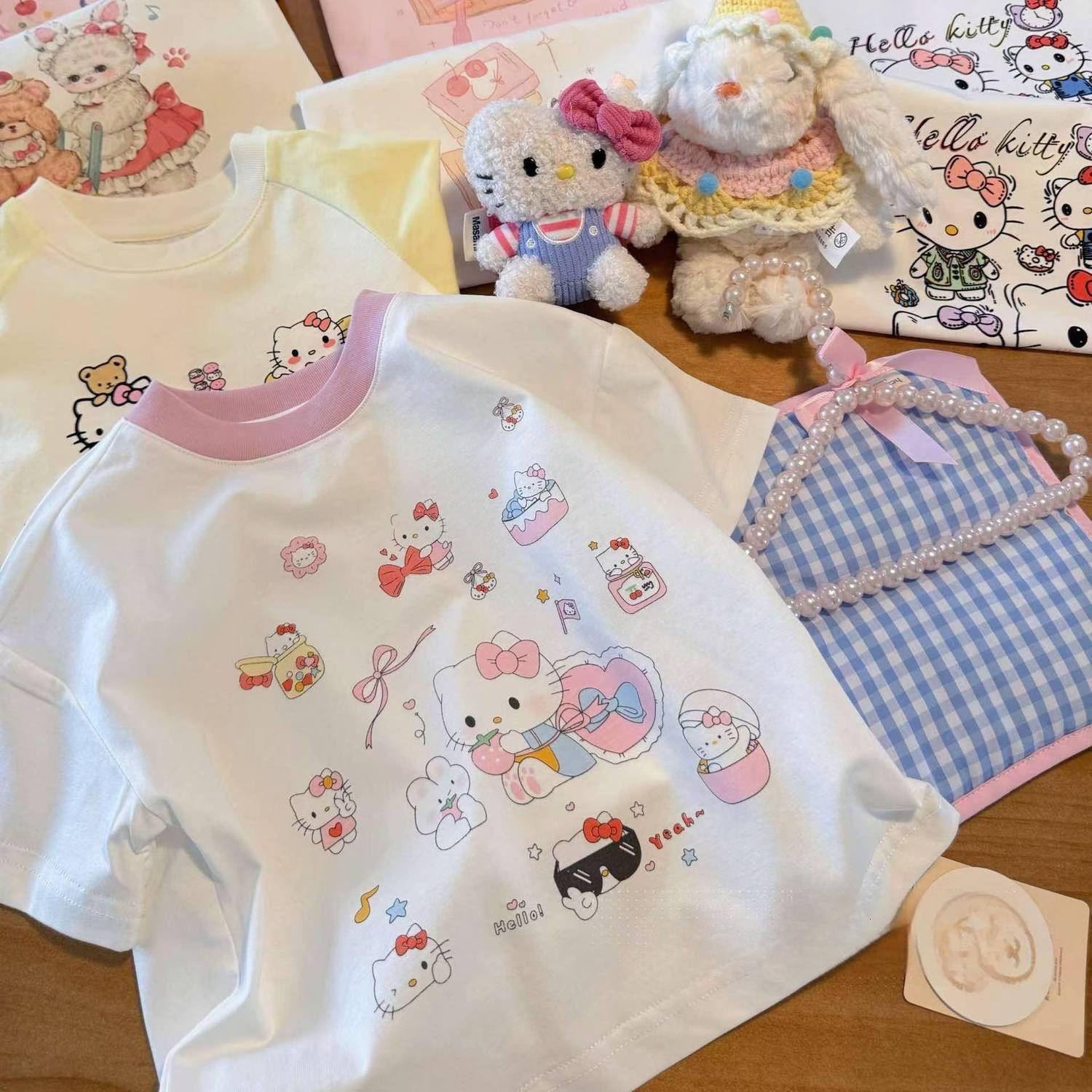 Ddmyshoesvip Girls Summer Short Sleeved T Shirt New Full Print Cartoon Cat Half Sleeve Children S Cute Western Style Top