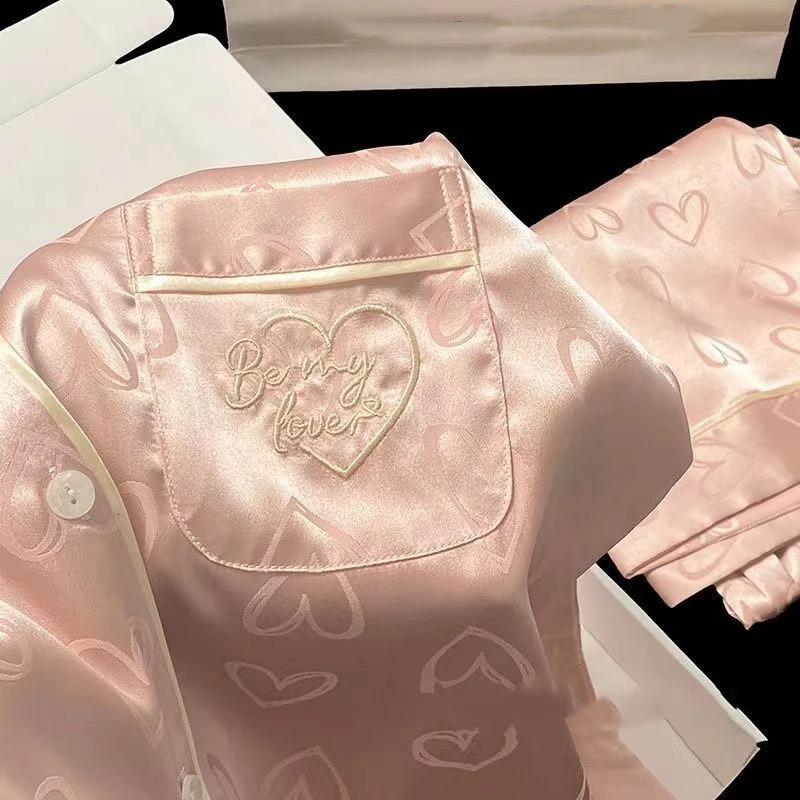 Love Sweet Cute Print 2 Piece Womens Pajamas Set Y2K Outside Spring Casual Womens Pajamas Korean Style Nightwear Fashion 250408