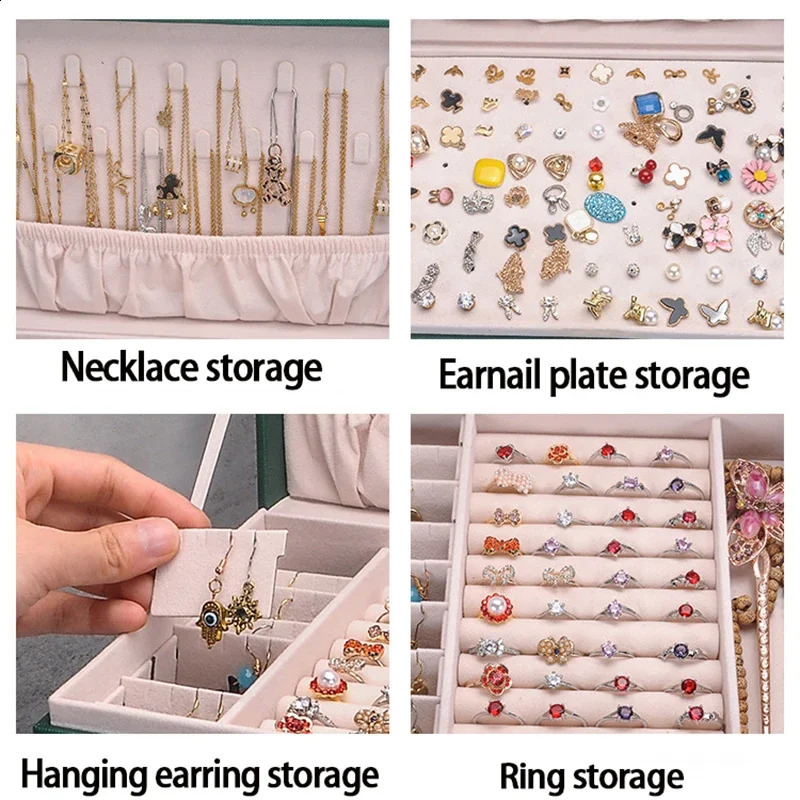 High Quality Pu Jewelry Organizer Box Necklaces Earrings Rings Display Oversized Holder Case For Women Large Capacity With Lock 250407