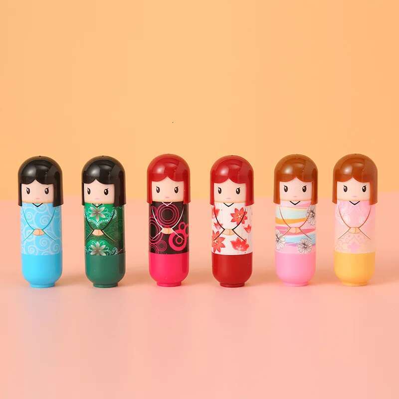6Pcs Moisturizing Balm Kimono Doll Lipbalm Lip Care Cute Kawaii Lips Makup Fruit Flavor For Girl Party Gifts