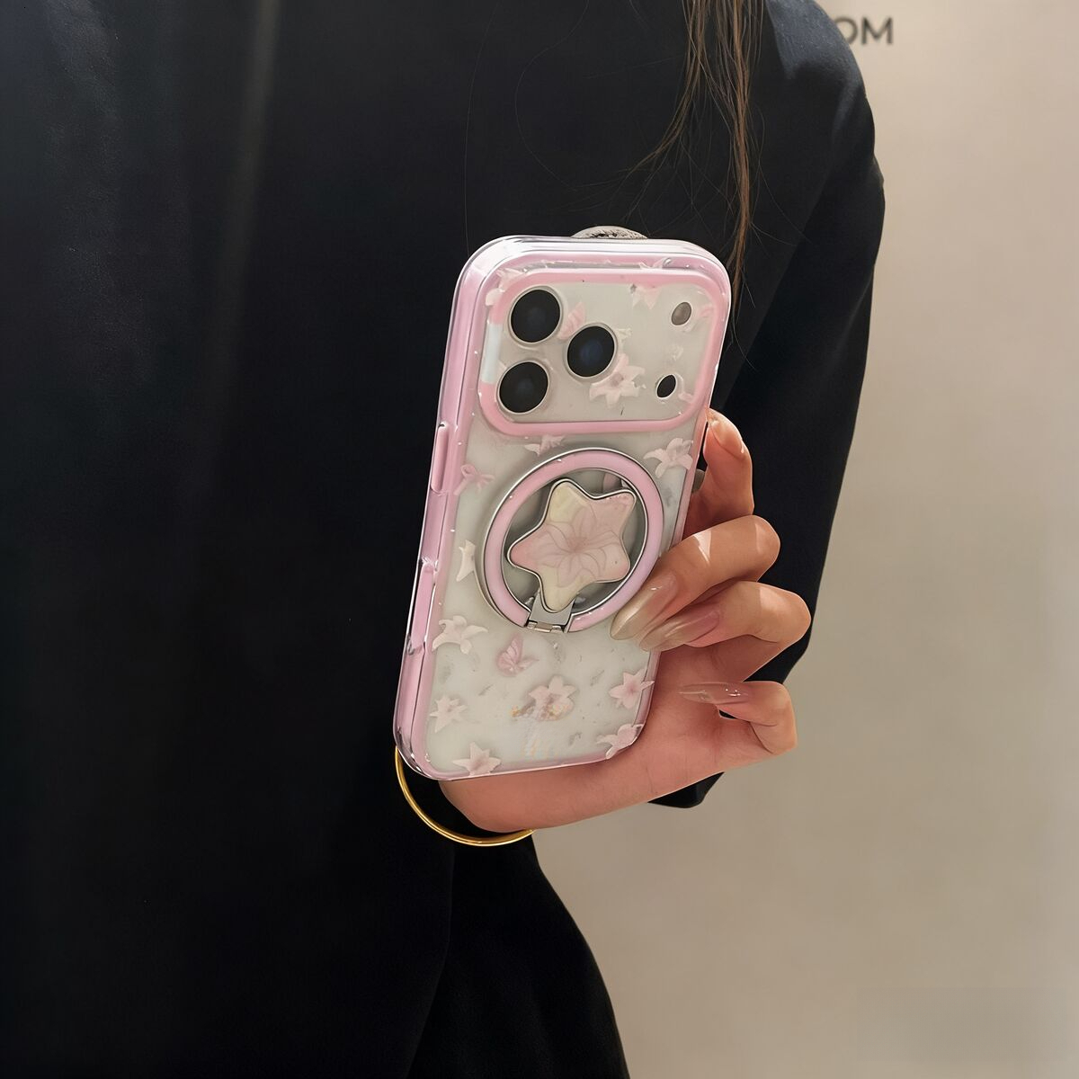 Magnetic Flower Five-pointed Star Stand Phone Case Compatible With iphone 17/16 Pro Max 2-in-1 Cartoon 15/14 Pro Shockproof