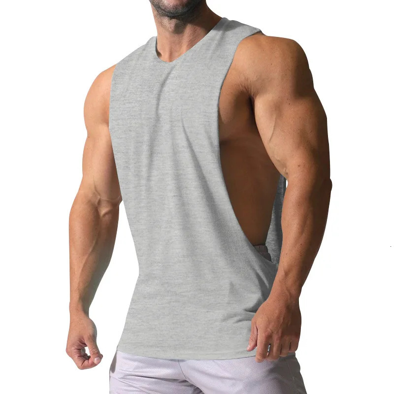 Summer European and American mens sports vest sleeveless loose casual solid color plus size quick drying fitness vest 250403