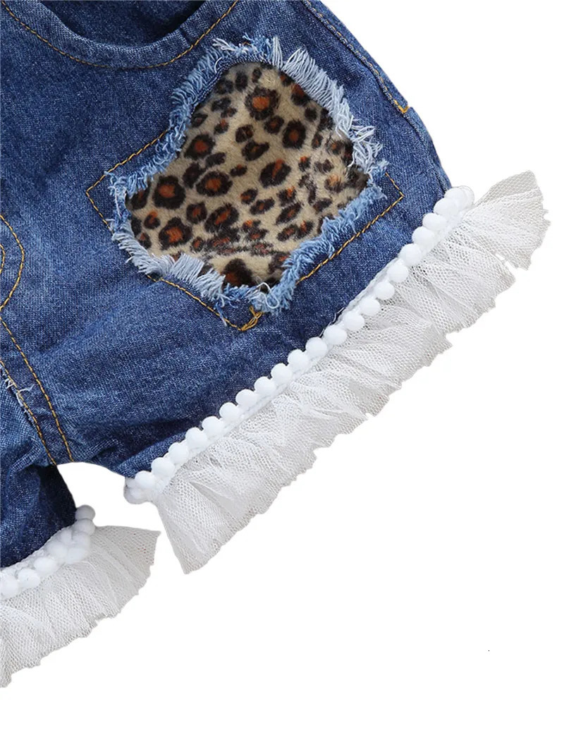 1-6years Baby Girls Denim Casual Outfit Sets Sleeveless Leopard Print Denim Top Leopard Print Denim Shorts Suits Girls 250407