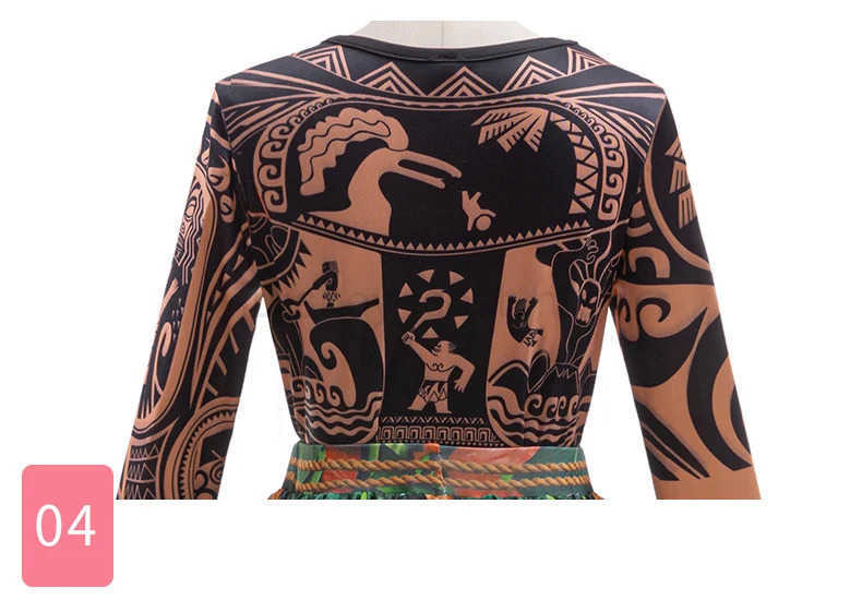 Disney Moana 2 Maui Cosplay Jumpsuits Tattoo Costume Boys Girls Maui Print Leaf Suits Movie Character Halloween Costume 2-10Yrs X250408