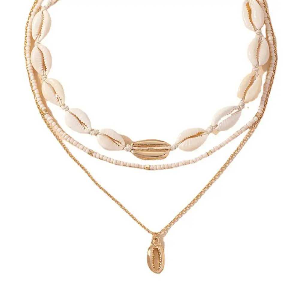 Bohemian Style Pearl Shell Necklace For Women Multi Layered Collar Chain Beach Seashell Choker Necklaces Fashion Trend AccessoryC250407