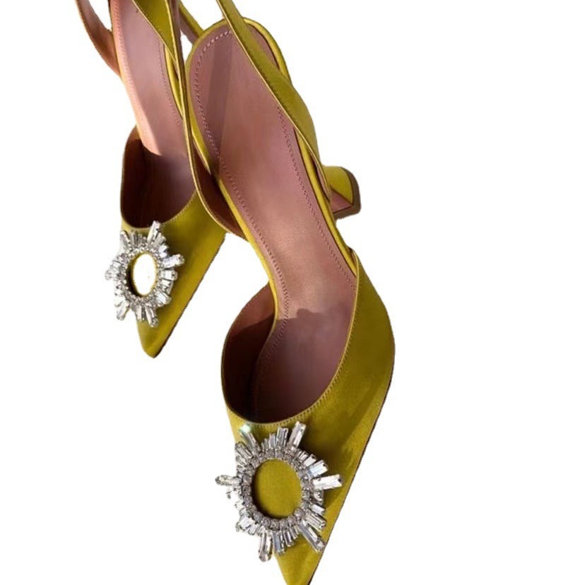 2025 European American style trendy half-drag high-heeled for women fashionable sparkling rhinestones satin wine glass and toe-covered heels new desig