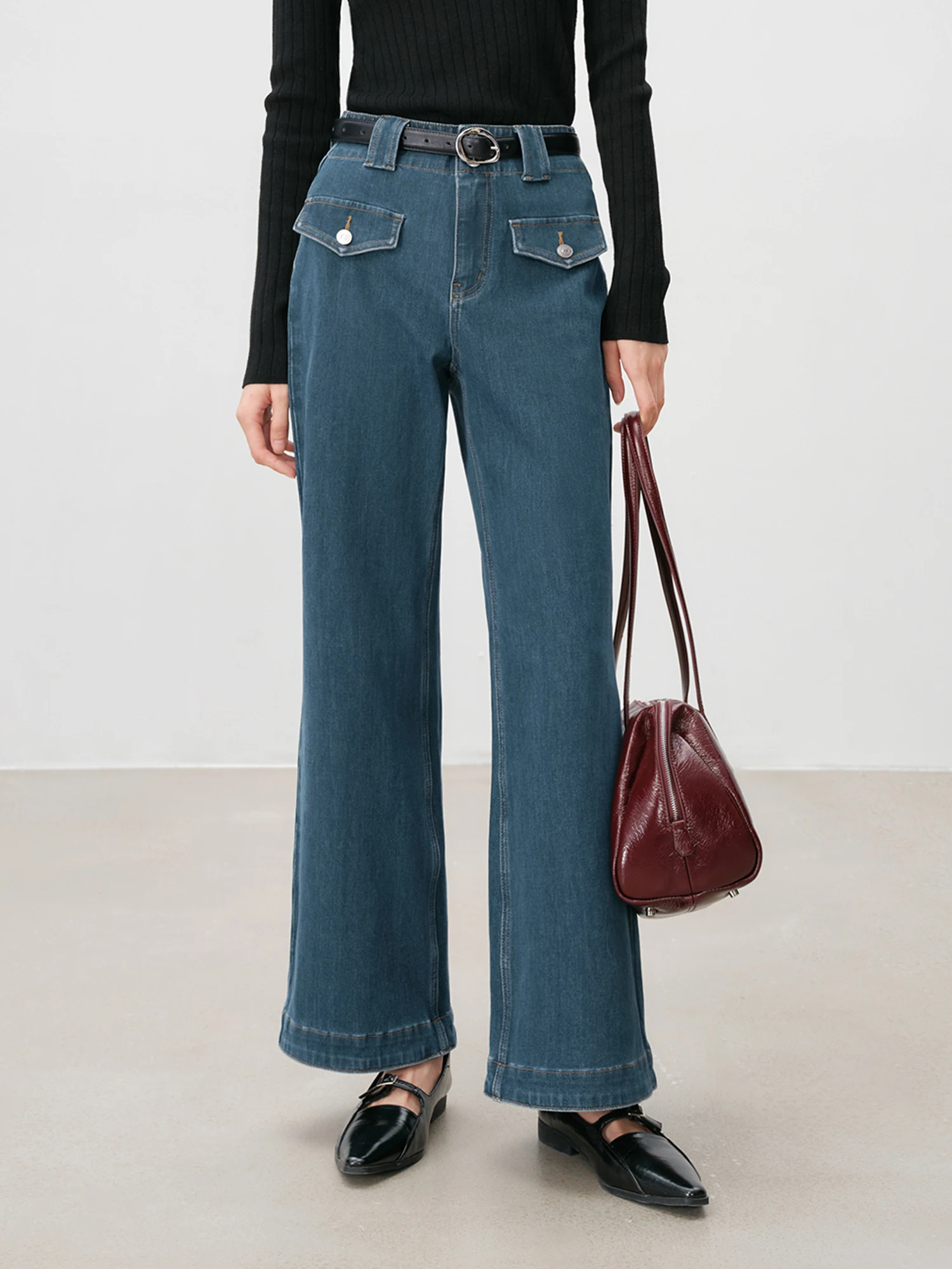 ZIQIAO Womens Denim Blue Jeans Pocket Decoration Beige Full Length Trouser Cotton Elastic Flash 24ZQ94210 250407