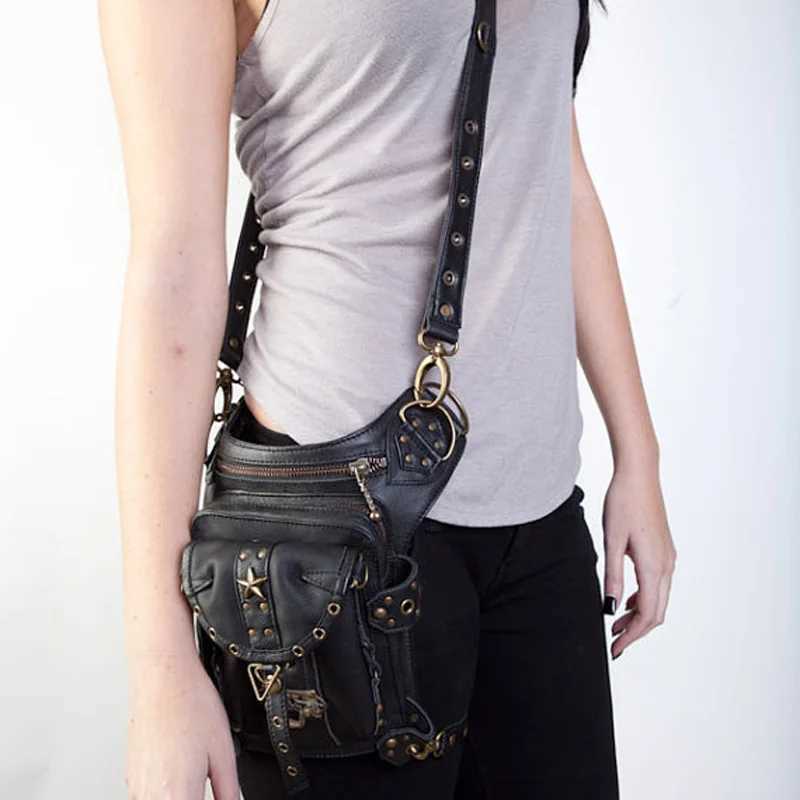 Steampunk waist and leg bag womens Victorian style load bag motorcycle thick hip belt bag letter shoulder bag Z250407