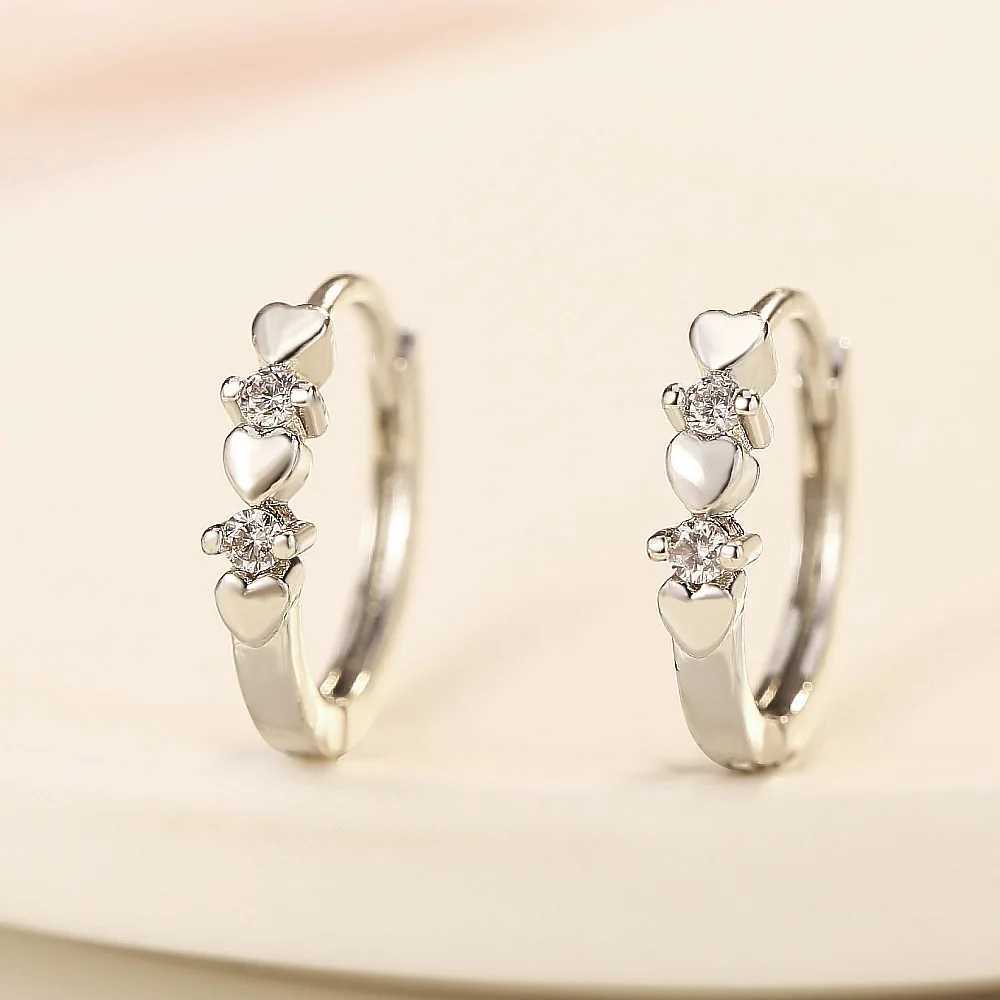 925 Silver Needle Small Circle Earring For Girl Women Stainless Steel Cz Heart Eardrop Hypoallergenic Piercing Ear Studs JewelryC250407