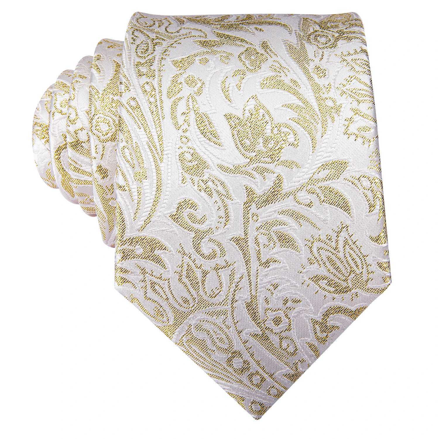 Hi-Tie Champagne Gold-color Silk Mens Elegant Ties Fashion Mens Necktie Pocket Square Cufflinks Set Business Party Wedding X2504071
