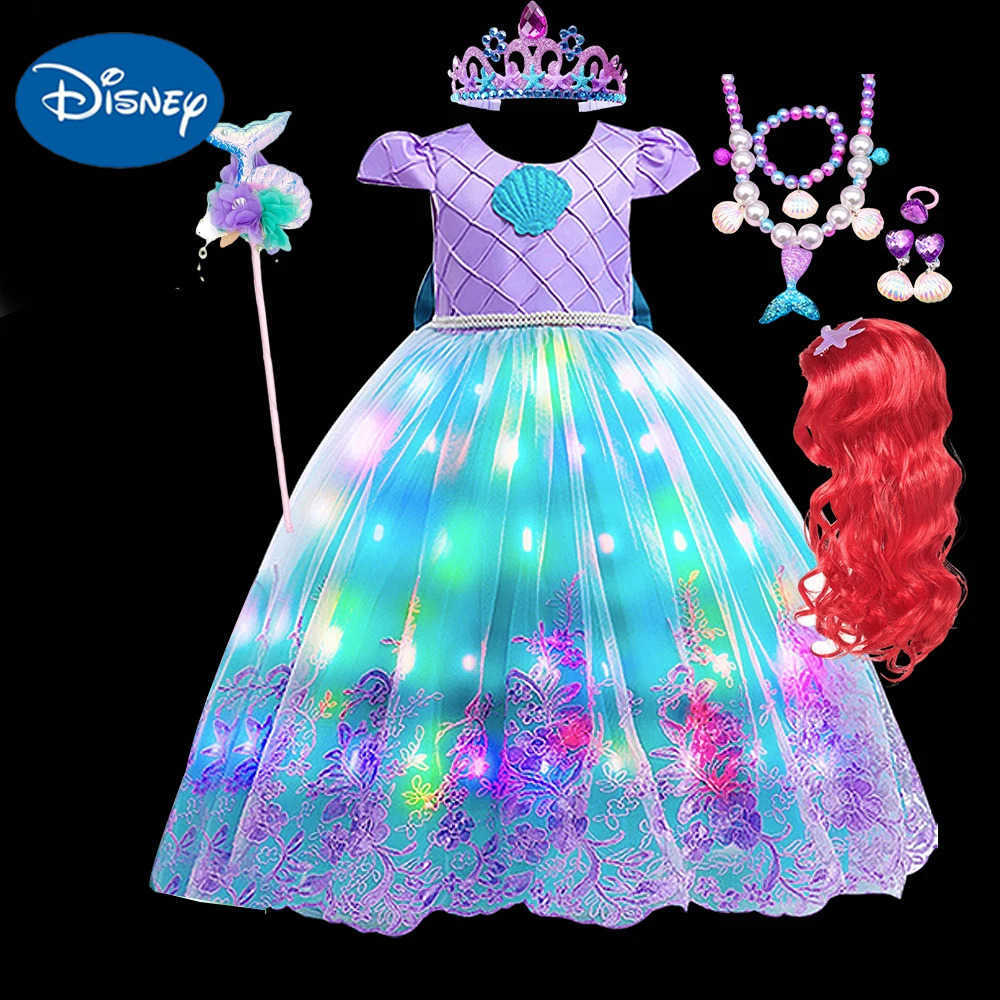 Disney Girls Ball Gown LED Light Up Dress for Birthday Party Mermaid Dresses Costume Luxury Princess Carnival Cosplay Outfits Ball Gown X250408
