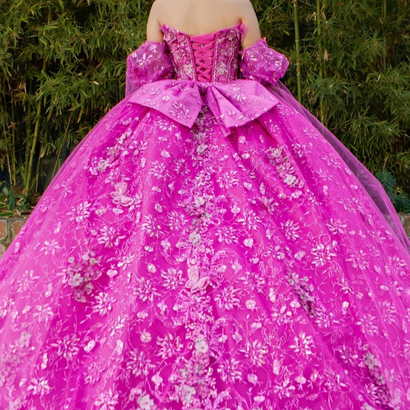 Rose Red Quinceanera Dresses Off Shoulder Ball Gown Sweet 16 Dress Sequin Applique Flower Beads Bow Tull Birthday Party Vestidos 15 De Anos