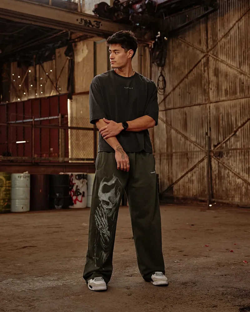 Mens Fitness Pants American Street Retro Hip Hop Style Trendy Brand Printed Casual 250403