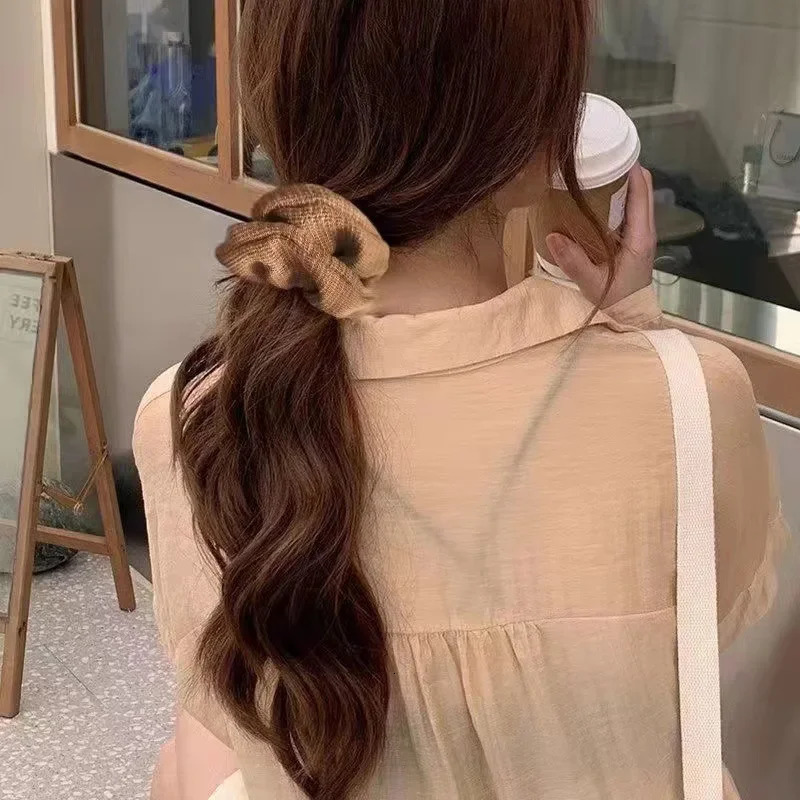 Korean tweed style fabric hair strands simple shimmer elastic hair ties elegant hair accessories high tailed ponytail braided hair ties 250407