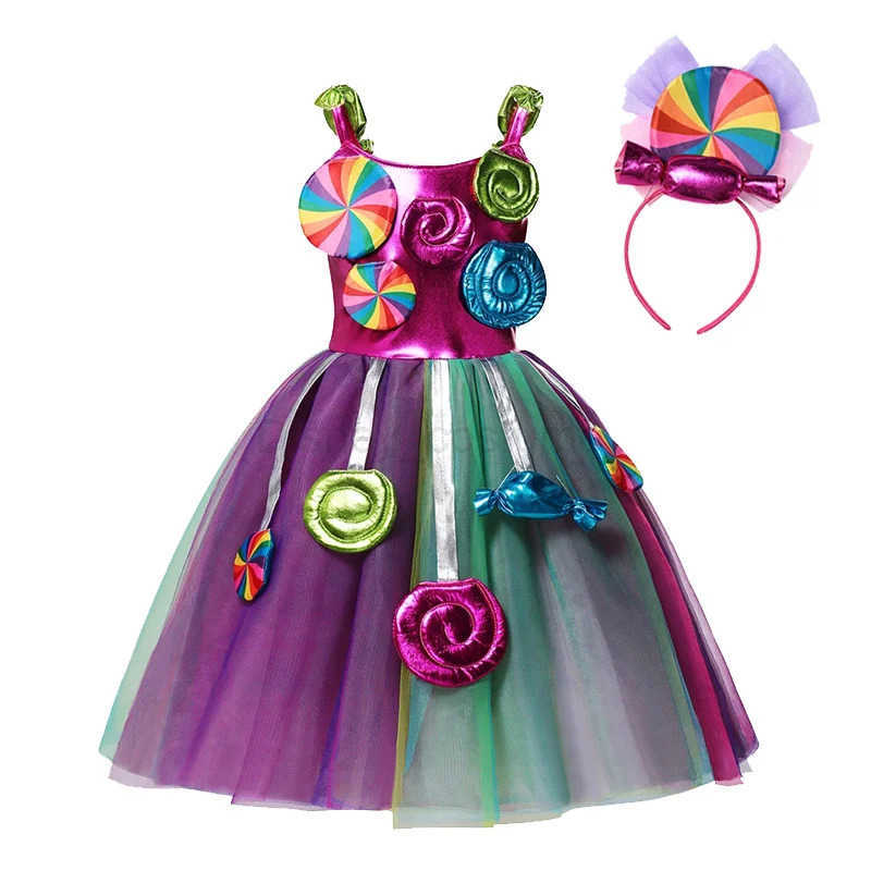 Disney Girls Candy Fairy Lollipop Cosplay Carnival Costume Toddler Purim Rainbow Vestidos Girls Birthday Party Dress X250408