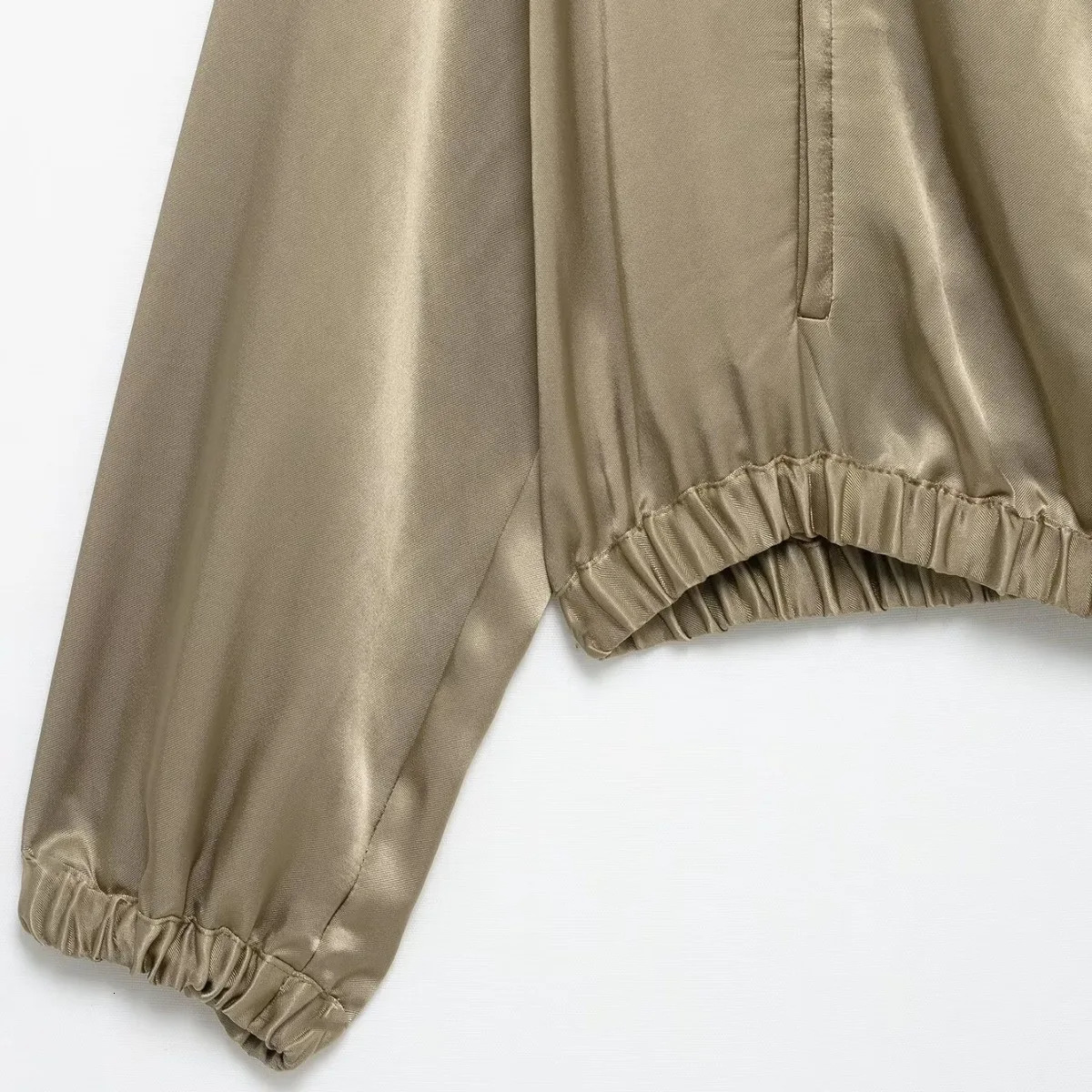 ZBZA Womens Satin Ruffle Jacket Round Neck Long Sleeve Drawstring Necklace Front Zipper Top SpringSummer Fashion 250407