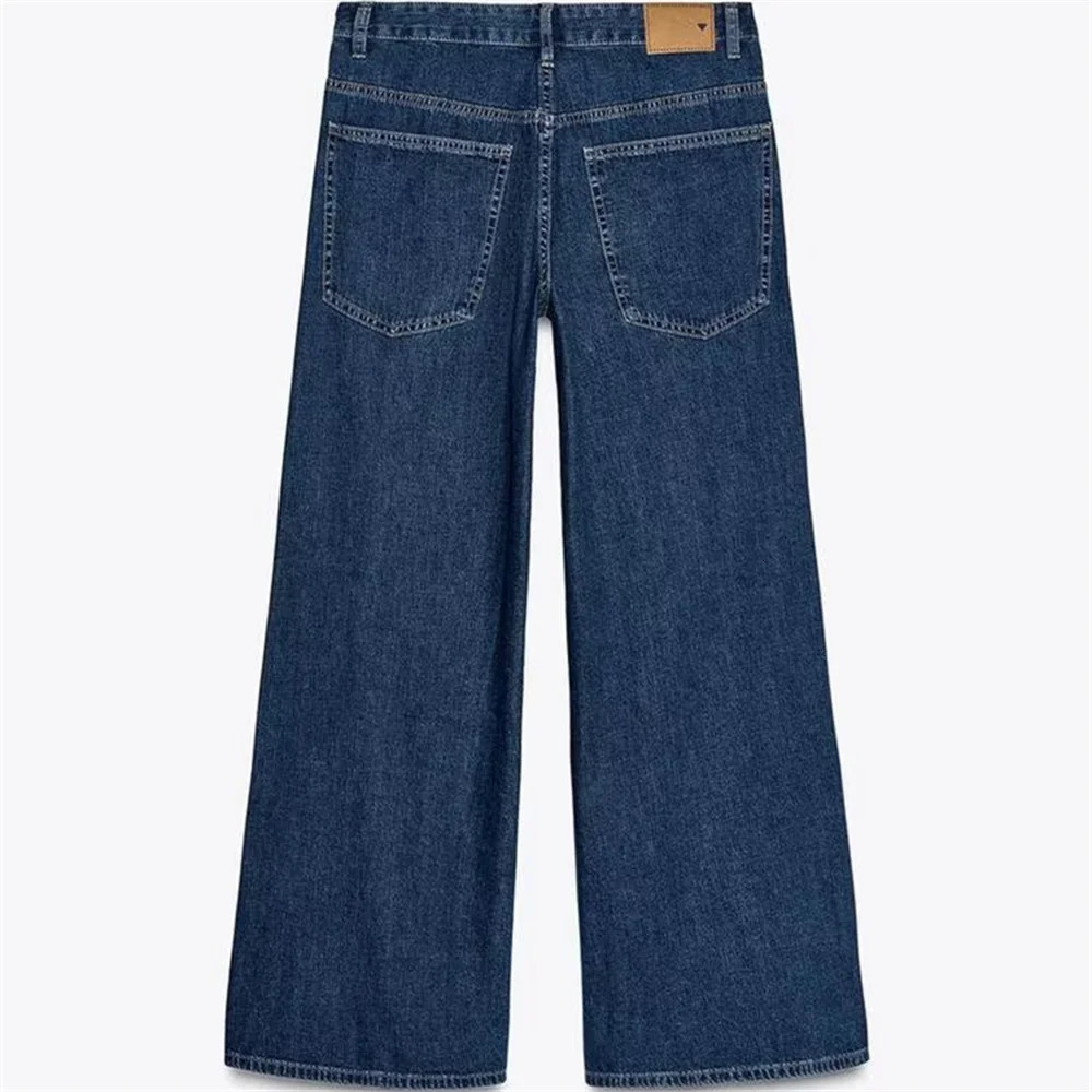 UNIZERA womens wide leg straight jeans button pocket decoration used for spring and summer casual clothing 250407