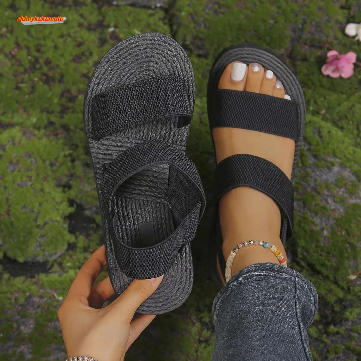 1pair Women's Minimalist Wedge Open Toe Thick Soled Platform Casual Sandals Ankle Strap Sgback Sandalias Solid Color ddmykukumalu