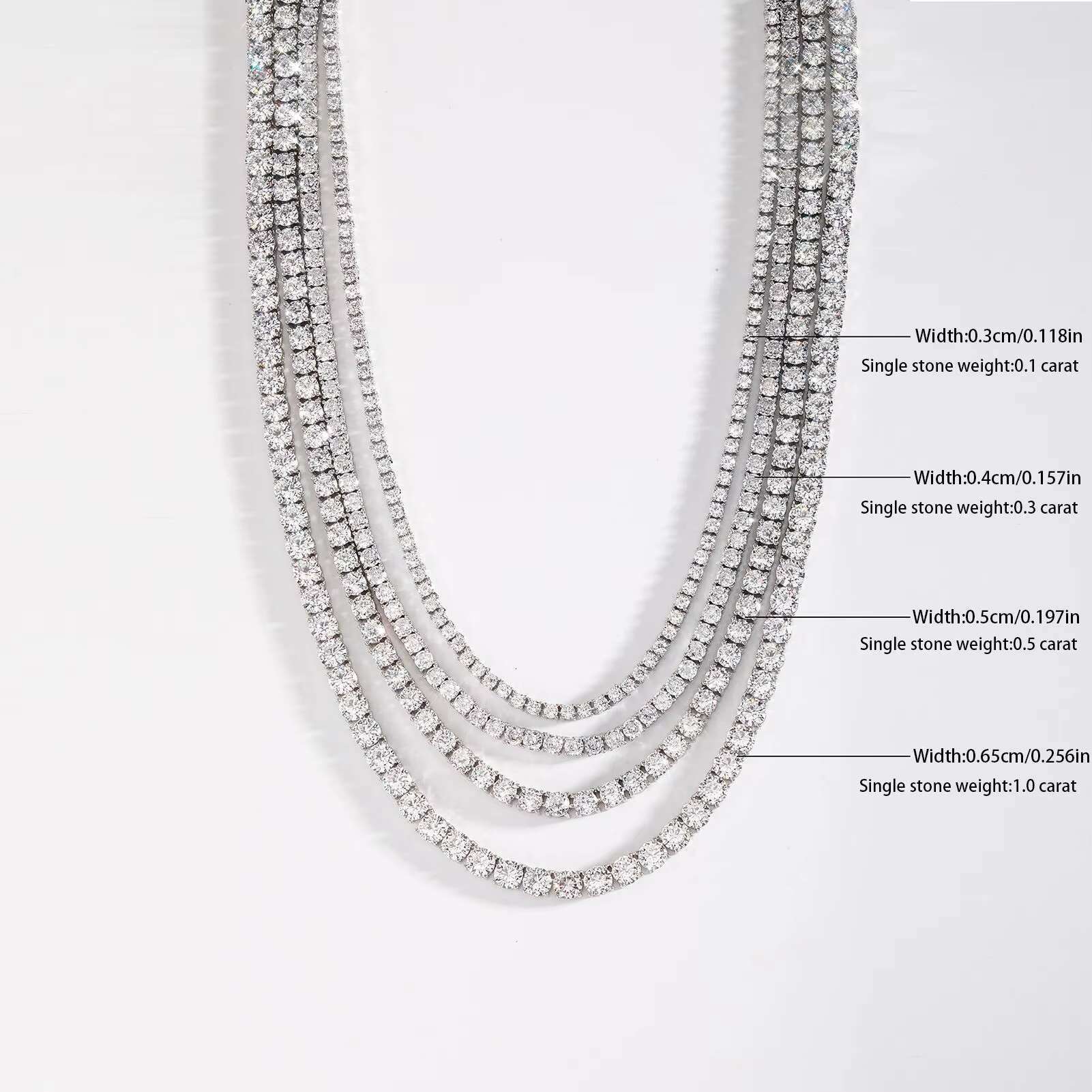 Zanlong 12759 3mm/4mm/5mm/6.5mm 18inch 20 Inch 22inch 24 Inch Available Full Moissanite Diamond Tennis Chain Bracelets Necklace