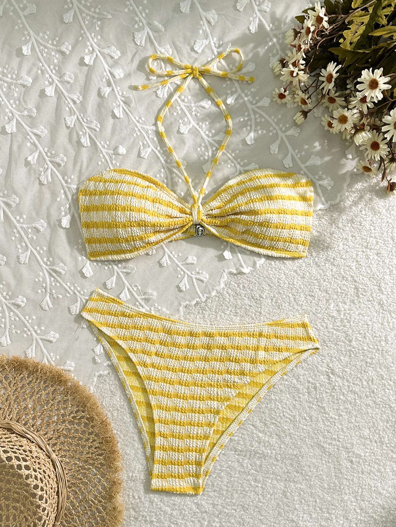 Dongdumaoyi Sexy Black Striped Bikinis Sets Women Pleate Drawstring Push Up Mini Swimsuit Brazilian Beach Bathing Suit Holiday Swimwear