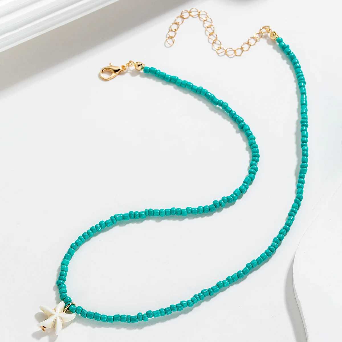 Bohemian beach style turquoise starfish pendant bead on neck womens necklaceC250407