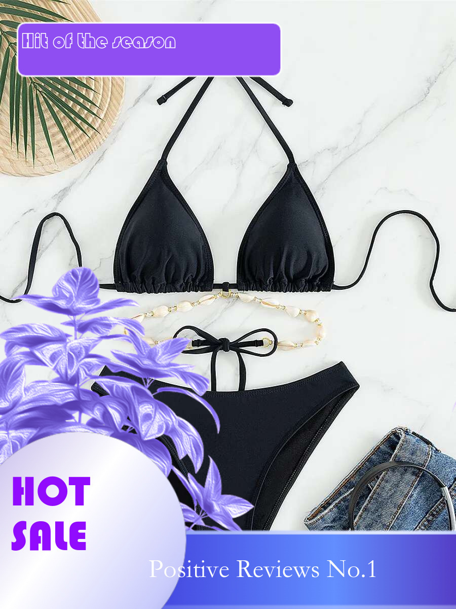 Dongdumaoyi Sexy High Waist Bikini Set Decorated With Seashell Swimsuit Women Black White Criss Cross Push Up Bathing Suit Swimwear