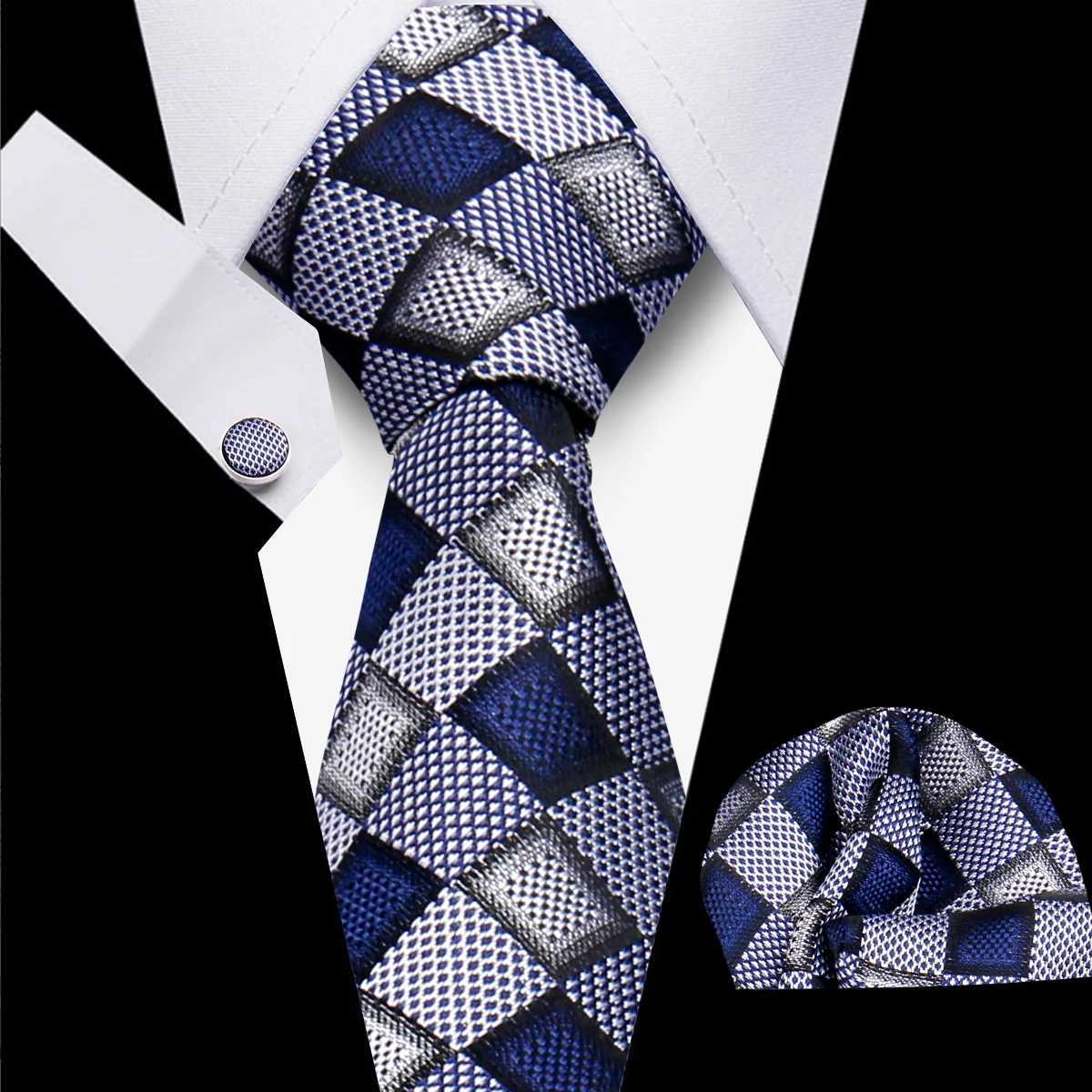 Classic Elegant Ties For Men Fashion Gifts Striped Solid Necktie Handchief Cufflink 3 Pcs Set Wedding Business Suit Accessories X250407